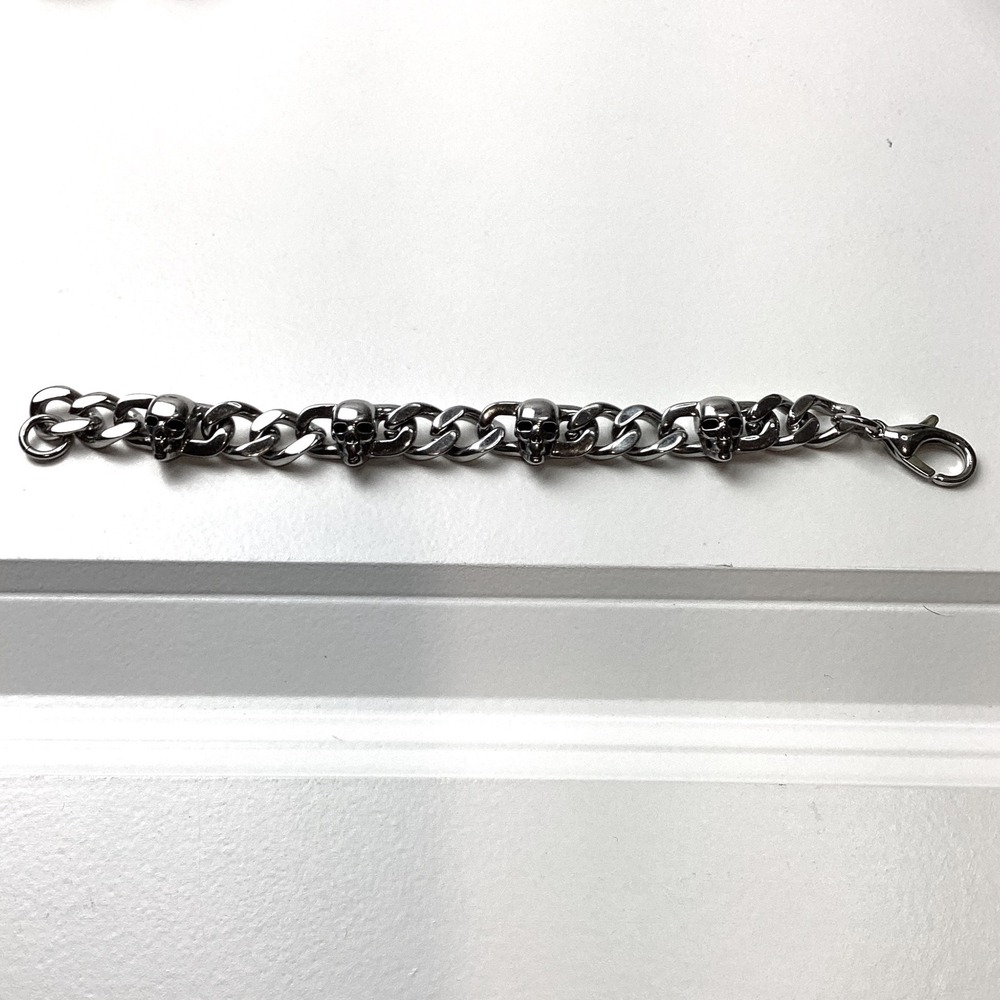 Skull Curb Chain Bracelet Gothic Punk Biker Jewelry 8.5 Inch stainless steel